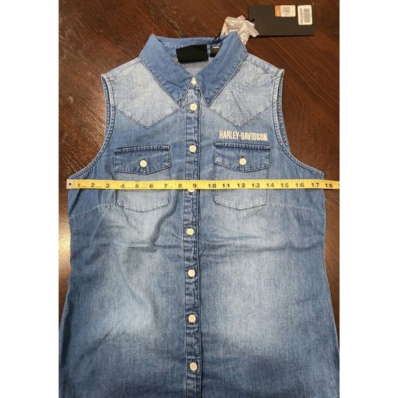 Harley-Davidson Women's Shirt Denim Sleeveless Liberty Bell Small NWT $126Retail - Picture 10 of 11